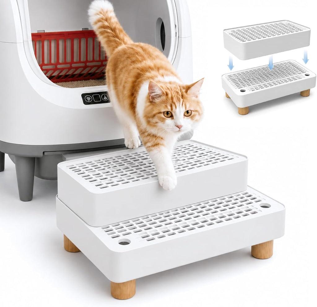 CALMEN Litter Box Step, Double-Layer Litter Catcher, for Kittens & Seniors