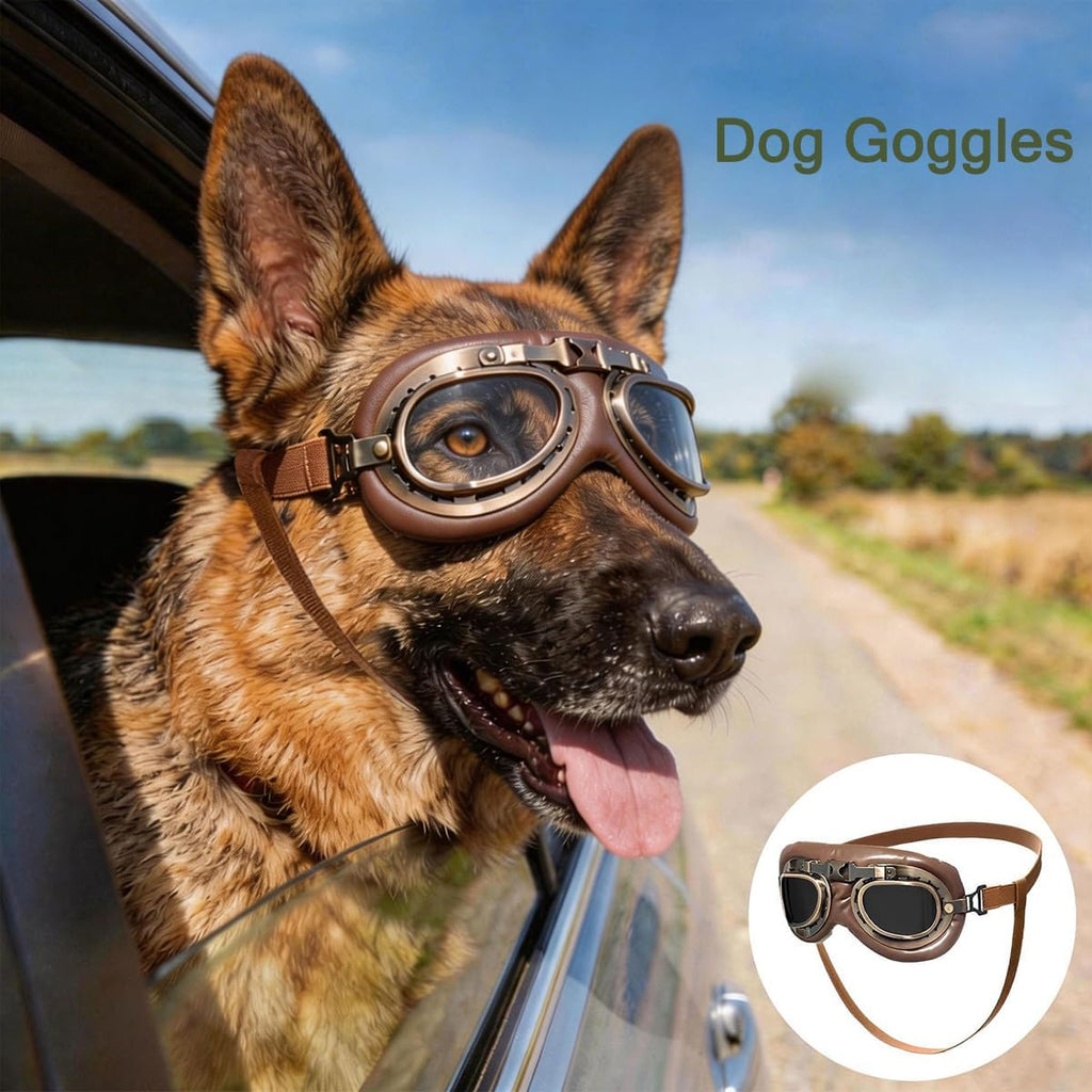 Vintage Dog Goggles with Adjustable Strap, Retro Pet Aviator Sunglasses