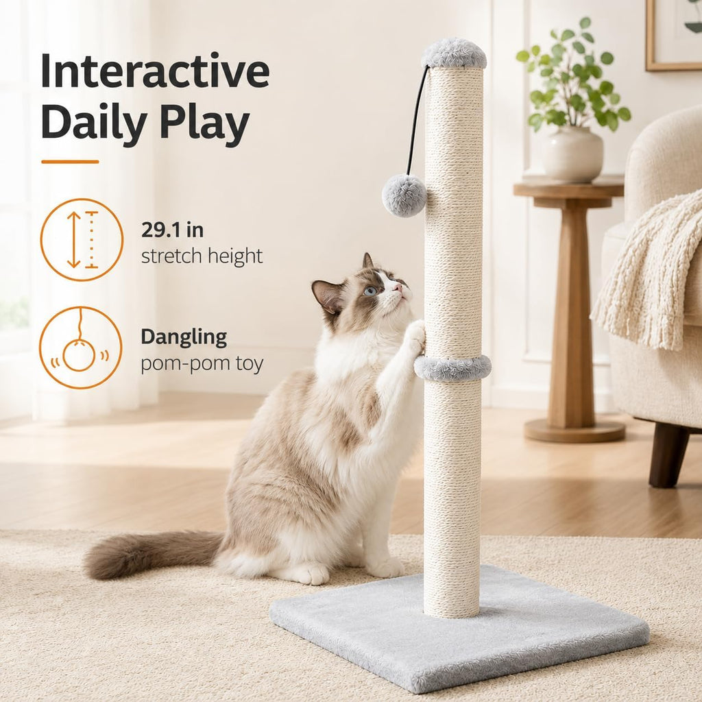Dimaka 29" Tall Cat Scratching Post with Sisal Rope, Grey