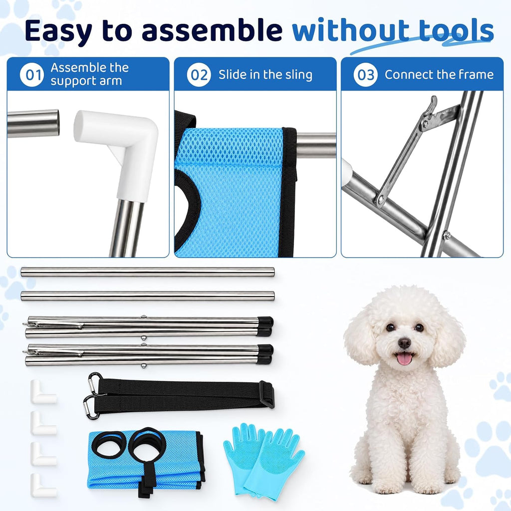 Pet Grooming Hammock Stand, Foldable Dog Bath Holder Sling Shower Table