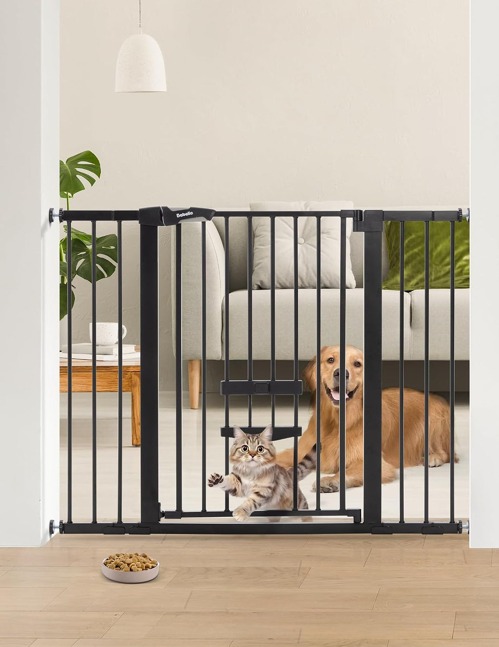 Babelio Dog Gate with Cat Door, CatPrivilege II, 29-40", White