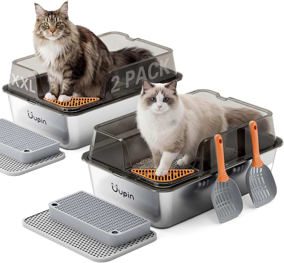 2 Pack Stainless Steel Litter Box - XXL Cat Litter Box