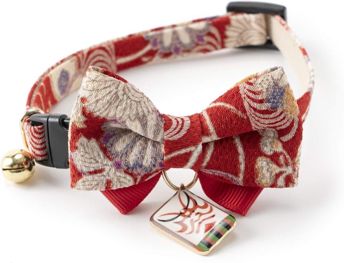 Necoichi Kabuki Charm Bow Tie Cat Collar (Red)