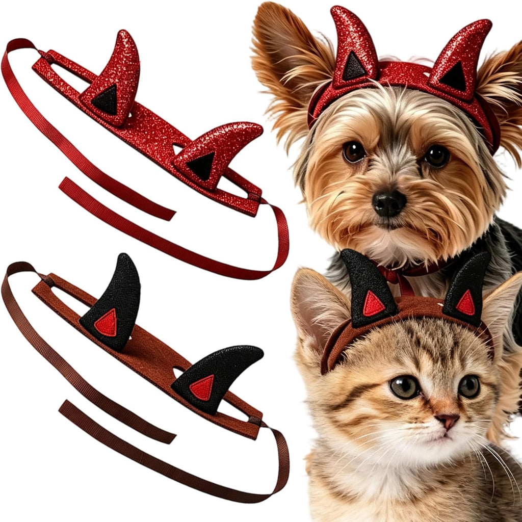 2 Pcs Halloween Devil Horns Headband for Dogs Cats Pet Hair Accessories