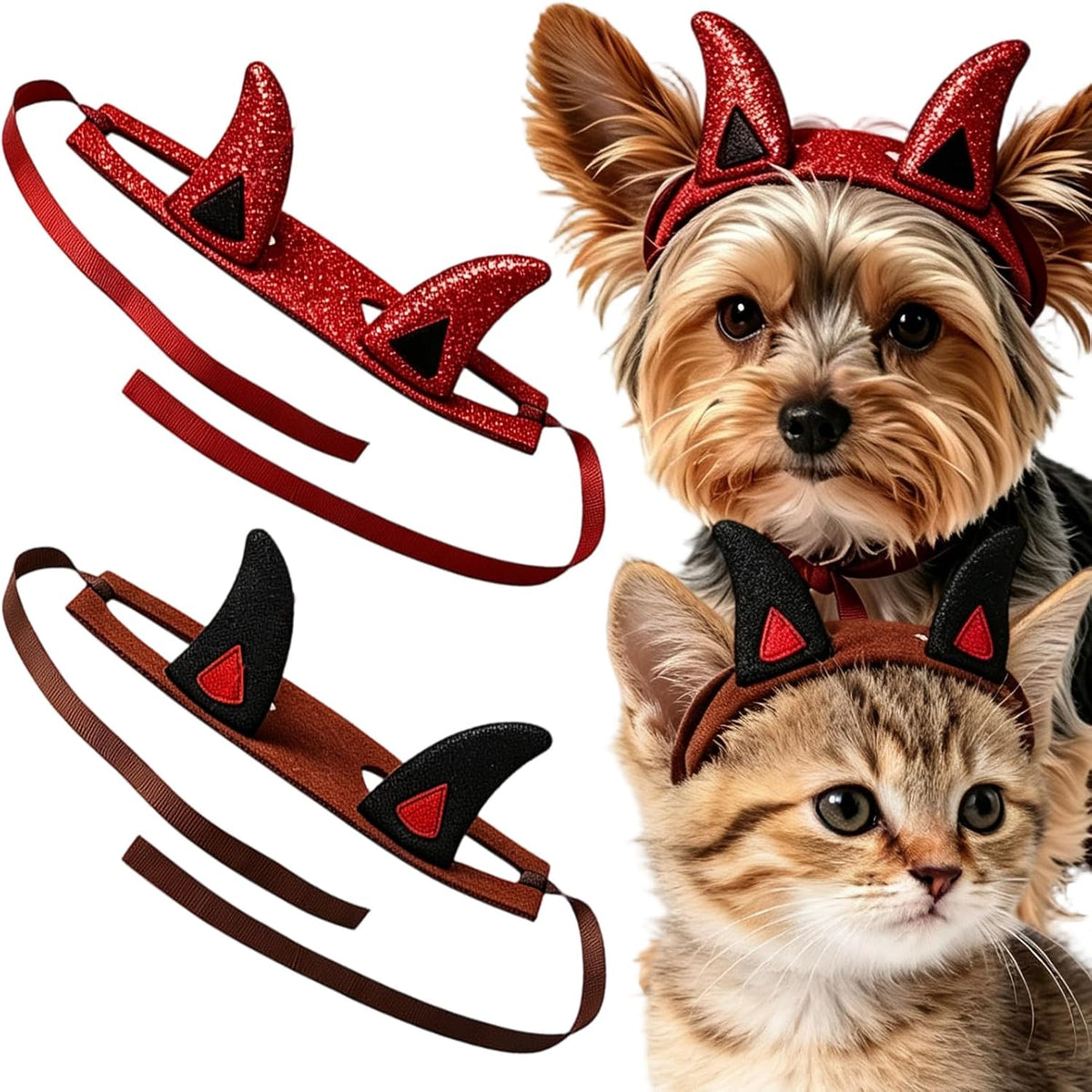 2 Pcs Halloween Devil Horns Headband for Dogs Cats Pet Hair Accessories