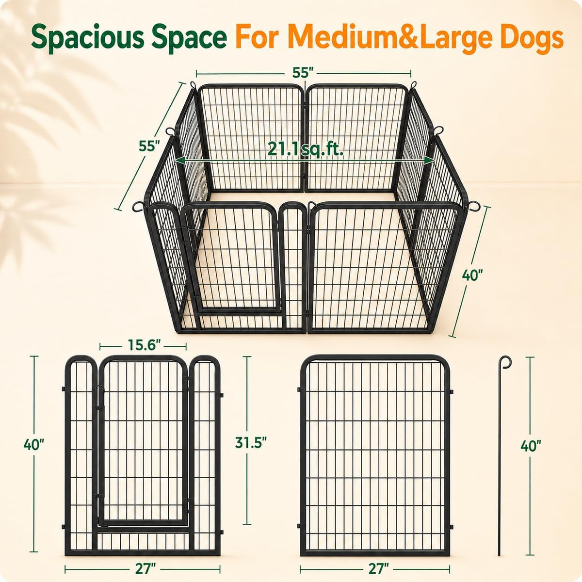 Yaheetech Dog Playpen 40in 8 Panels Portable Fence for Indoor Yard Camping