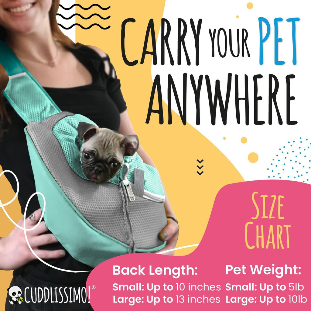 Cuddlissimo Small Dog Sling Carrier, Pet Cat Sling, Puppy Pouch - Lagoon-S
