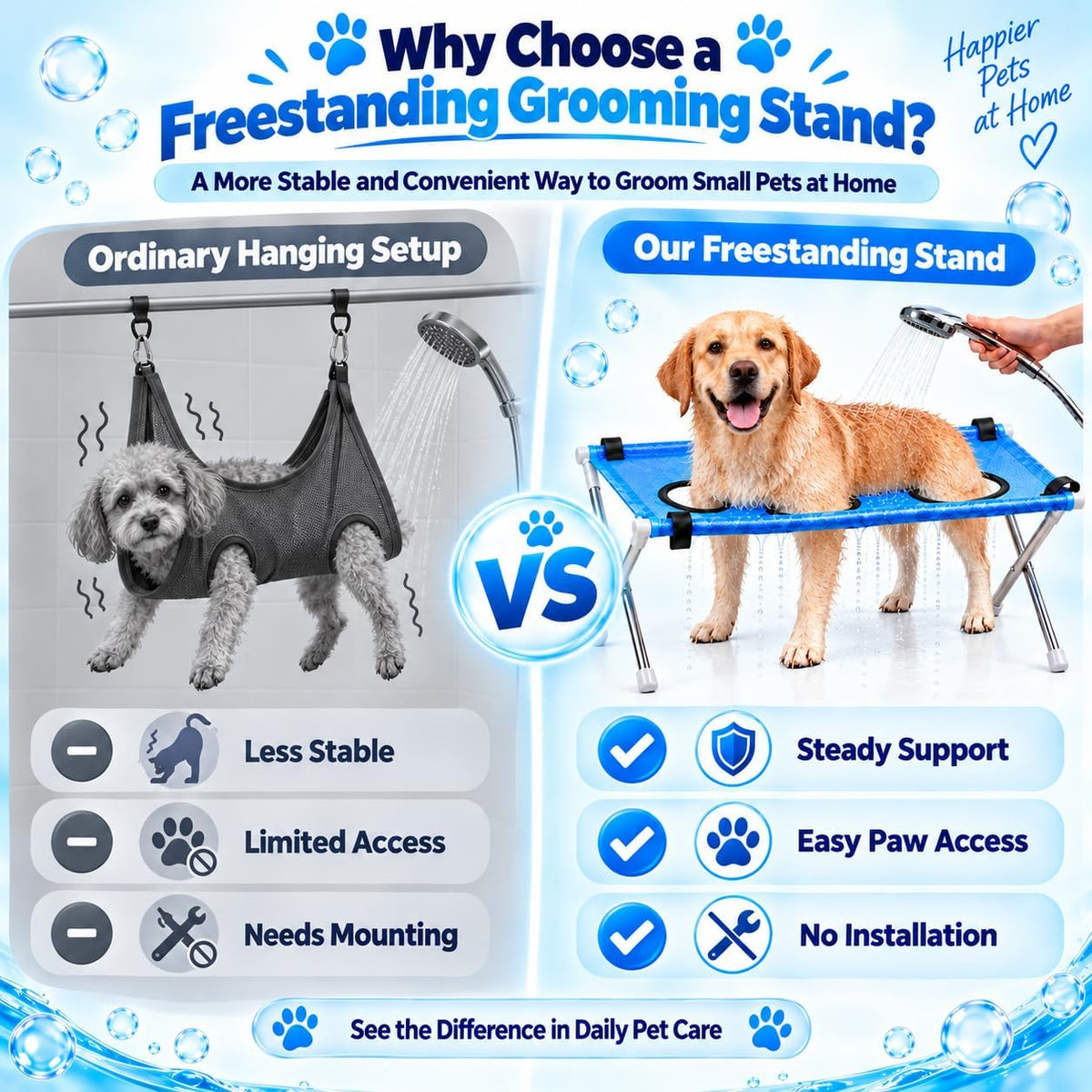 Dog Grooming Hammock with Foldable Stand for Bathing and Showering Pets
