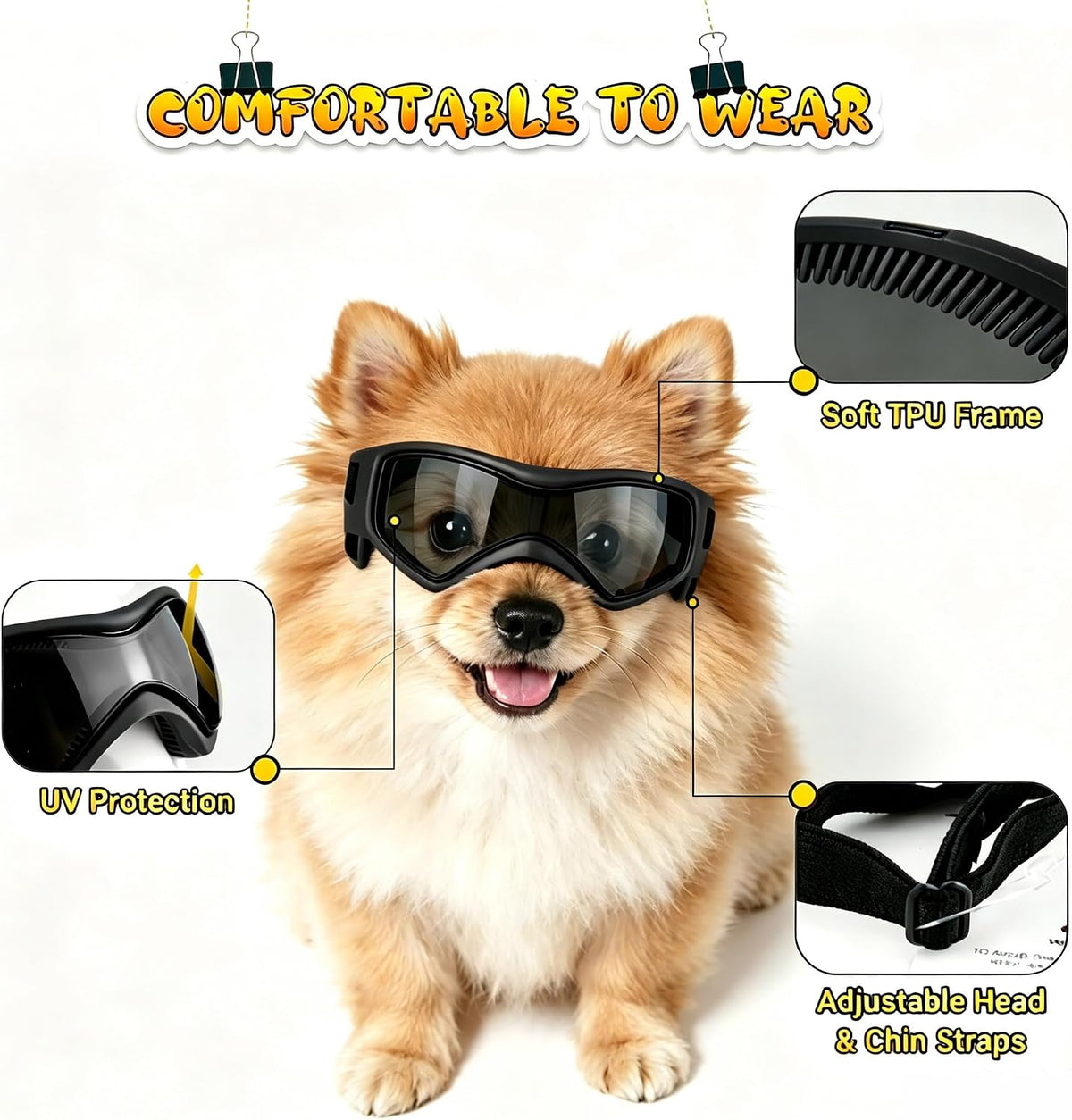 Dog Goggles Small Breed, XS Dog Sunglasses Chihuahua Glasses Anti-UV Eyes Protection for XSmall Pets Tiny Dogs Cats, Bla