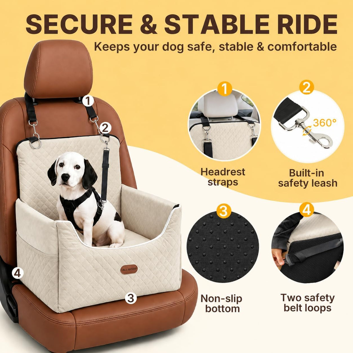 ALL GOOD PET SUPPLIES Dog Car Seat for Small/Medium Dogs Under 35lbs