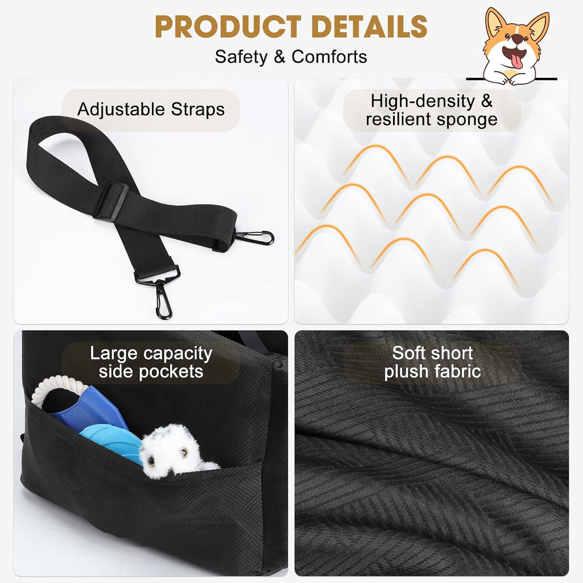 JOEJOY Dog Car Seats for Small Medium Dogs Under 35lbs, Dog Booster Seat with Detachable Washable Cover and Cushion, Mem