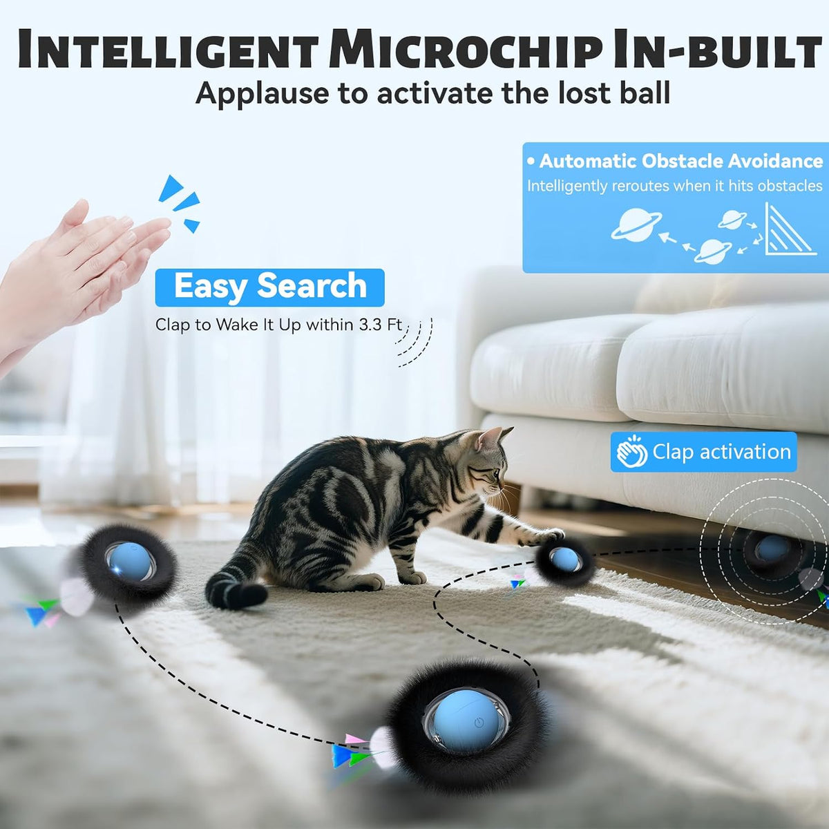 ORSDA Cat Toys, Interactive Fast Rolling Ball in Pouch, Hide and Seek for Indoor Cats, Motion Chirping Activated Moving 