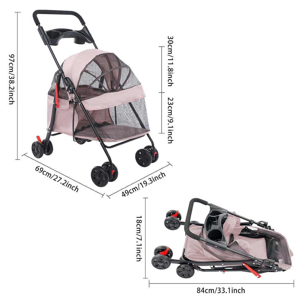 Pet Stroller Foldable Lightweight for Small Dogs Cats(Pale Pinkish Grey)
