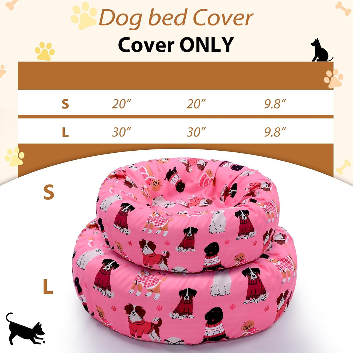Round Replacement Dog Bed Covers Elastic Edged Washable 20 x 9.8 Inch