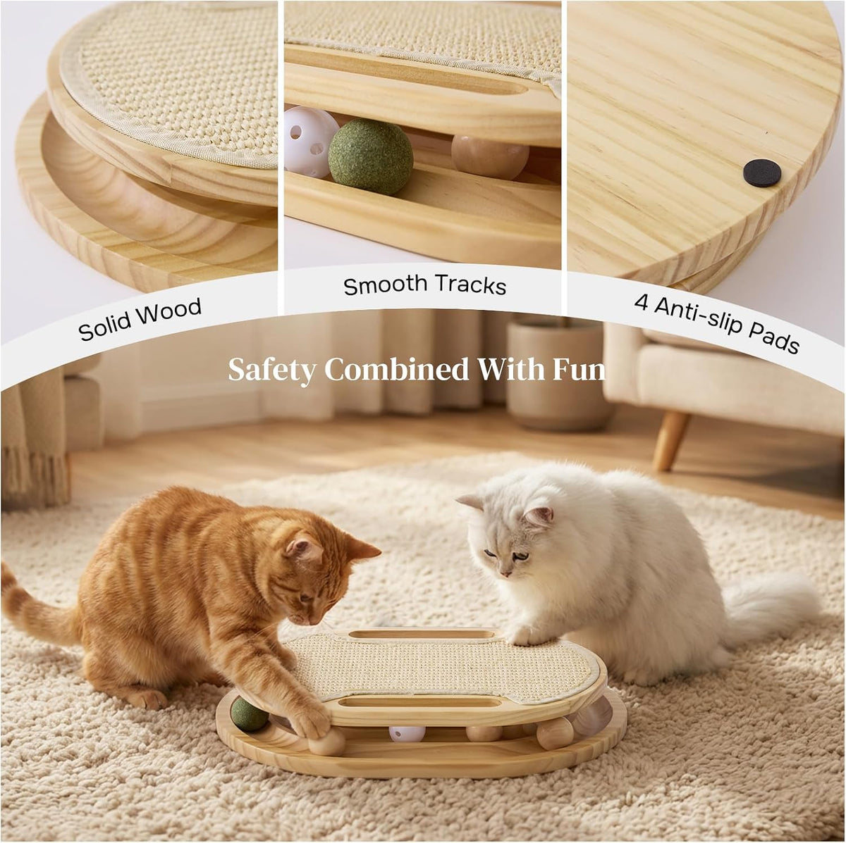 Cat Scratcher with Ball Track Toy, Sisal Scratch Pad for Indoor Use