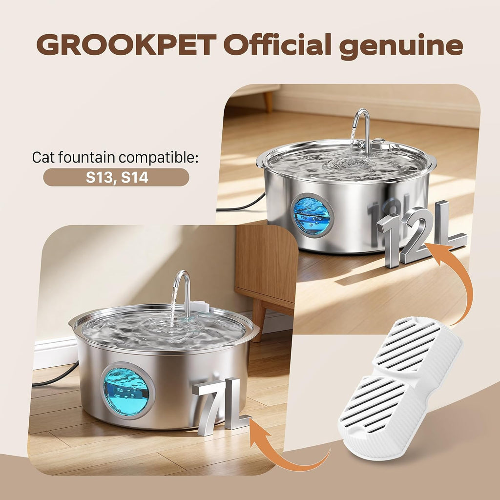 GROOKPET Pet Fountain Filter Replacement: 12 Dog Water Fountain Filters