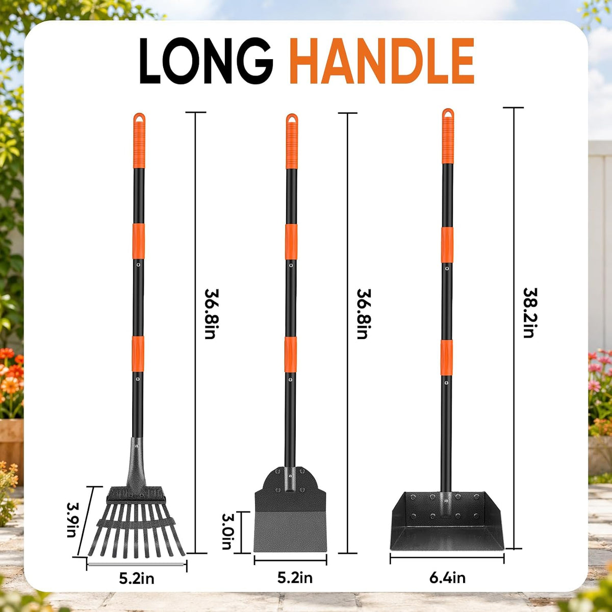 Pooper Scooper for Dogs, Stainless Steel Long Handle Rake Tray Spade Set