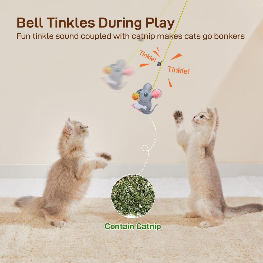 Potaroma Interactive Cat Feather Toys 5 Pcs, Cat Teaser Retractable Hanging Indoor Kitten Play Chase Exercise, Mental Physical Stimulation for All Breeds and Species