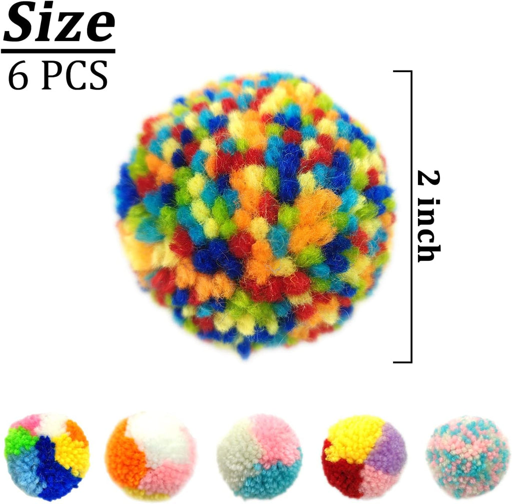 Andiker 6 Pcs Assorted Color Cat Ball Toys, Woolen Yarn Puffs Cat Pom Pom Balls Interactive Kitten Chasing Toys