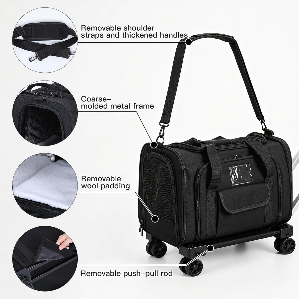 Pet Carrier with Wheels, Expandable Dog Cat Bag, Airline Approved Soft