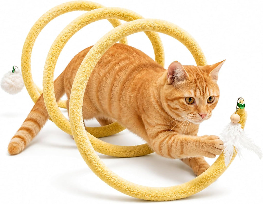 Cat Tunnel, Spiral Self-Play Soft Cat Toy for Indoor Cats, Green