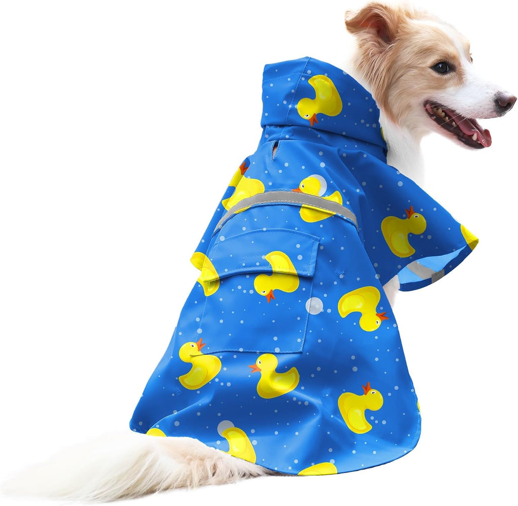 Large Dog Raincoat Adjustable Pet Water Proof Clothes Lightweight Rain Jacket Poncho Hoodies with Strip Reflective (XL, 