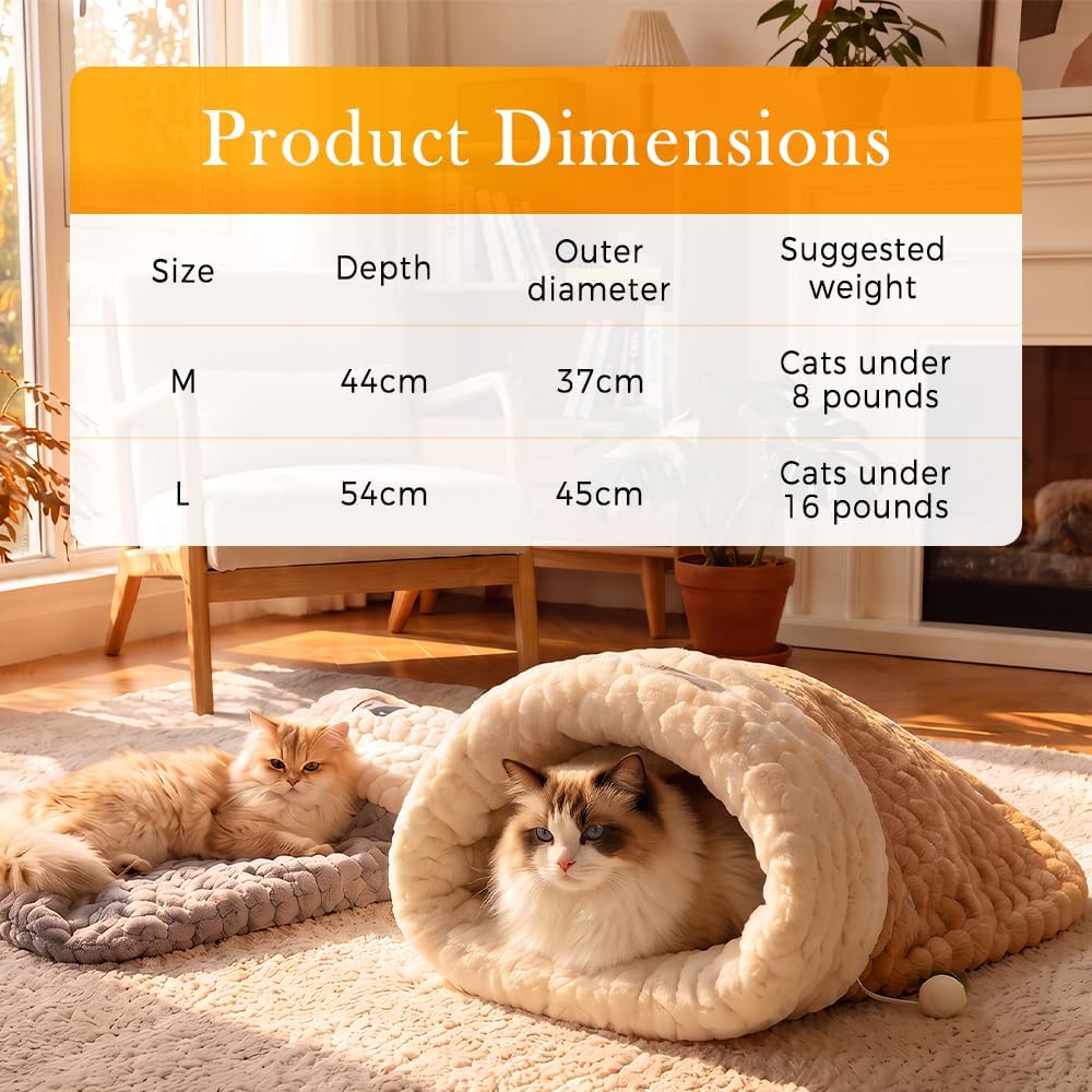 Cat Sleeping Bag for Indoor Cats, Plush Cave Bed, Machine Washable