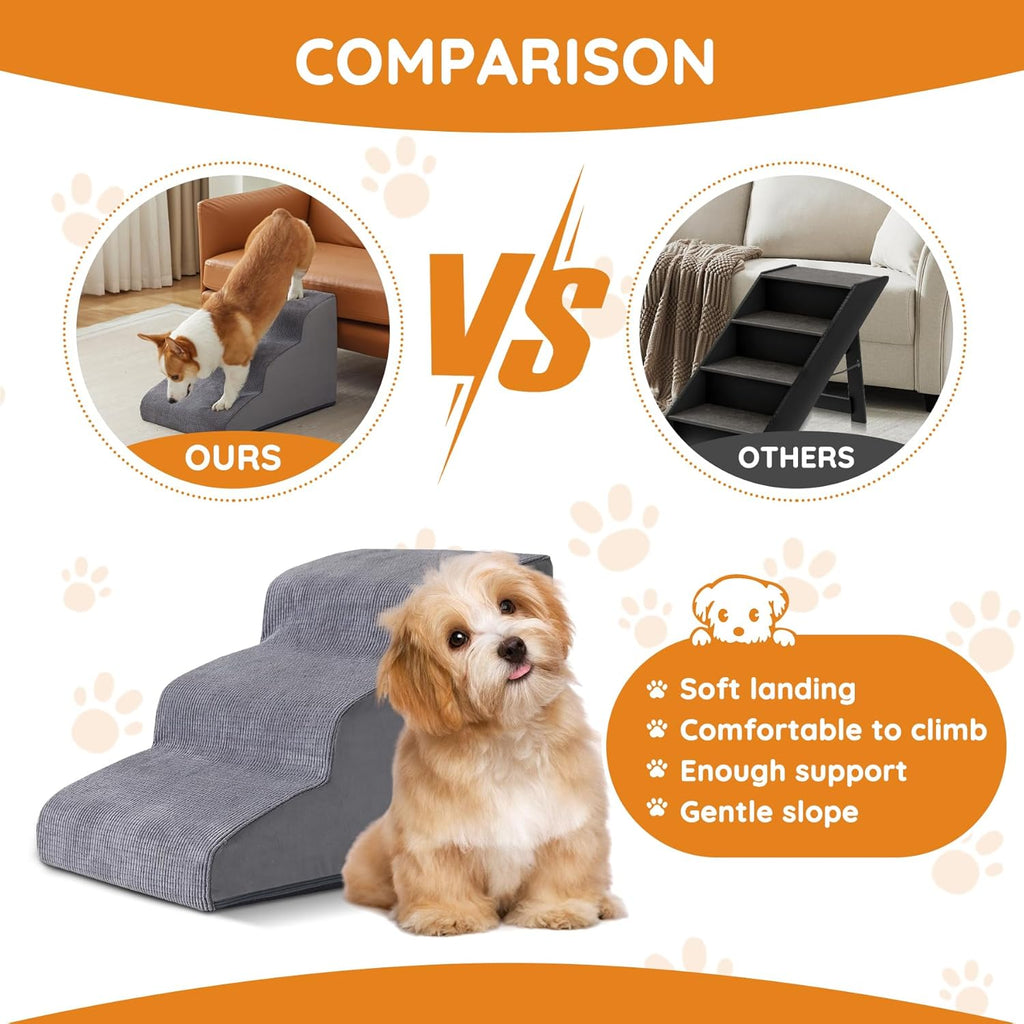 Dog Stairs for Small Dogs 19.7" H, Dog Ramp for Bed, 4-Step, Grey