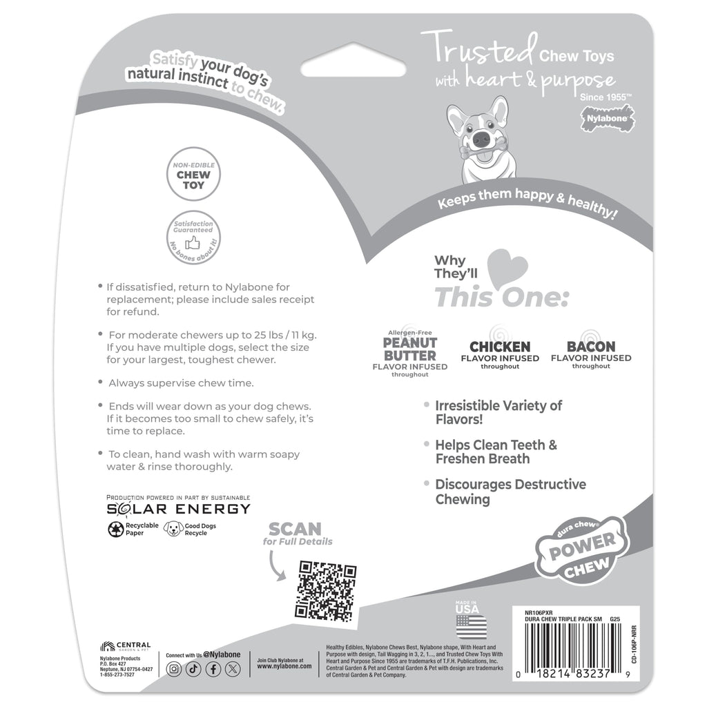 Nylabone Power Chew Original Bone Dog Chew Toys, Small, 3 Count