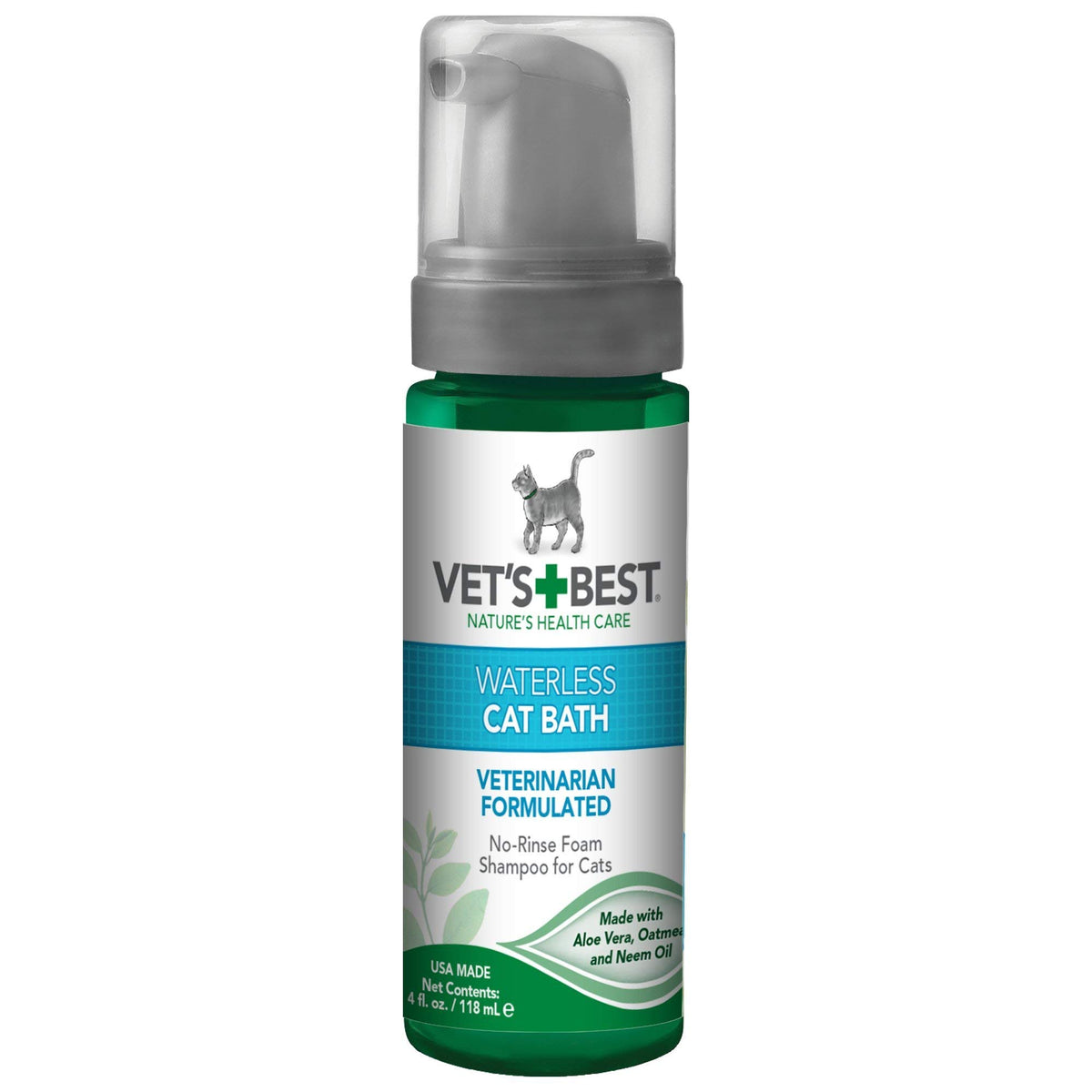 Vet's Best Waterless Cat Bath Dry Shampoo, No-Rinse Formula, 4 oz