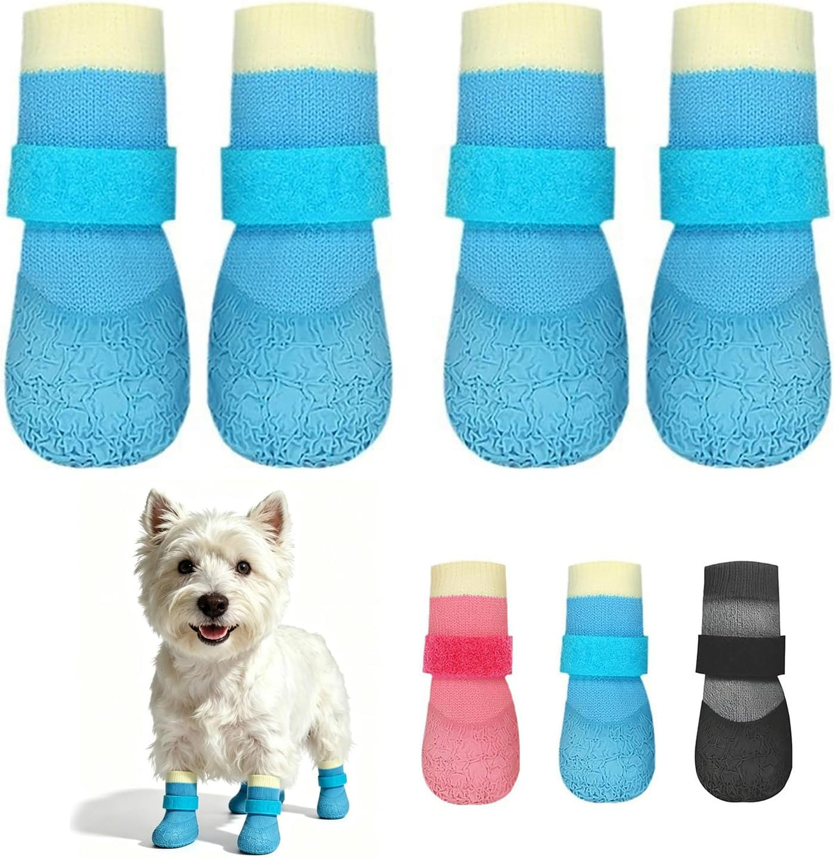 Small, Medium Dogs Socks with Anti Slip Sole Puppy Waterproof Boots Adjustable Pet Paw Protector