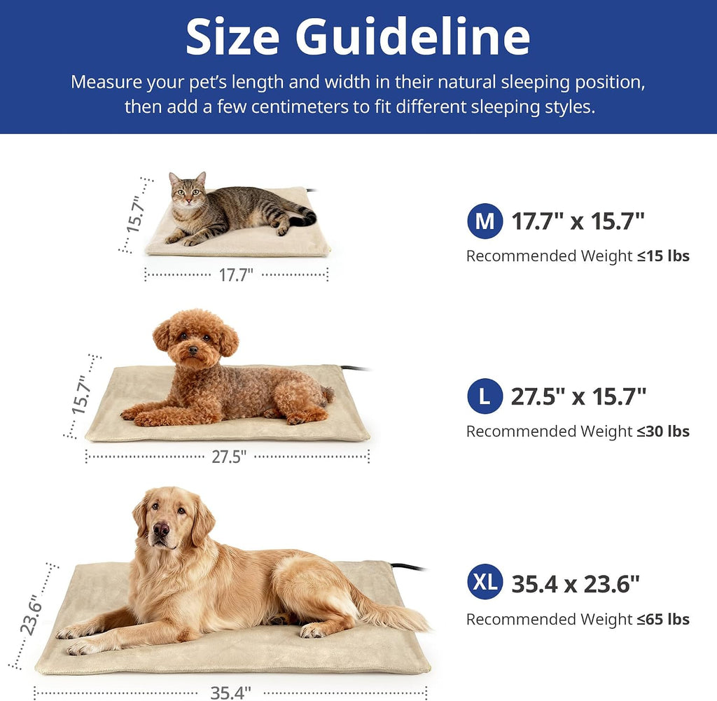 NICREW Adjustable Temperature Cat Heating Pad, 17.7" x 15.7", 55W, Khaki