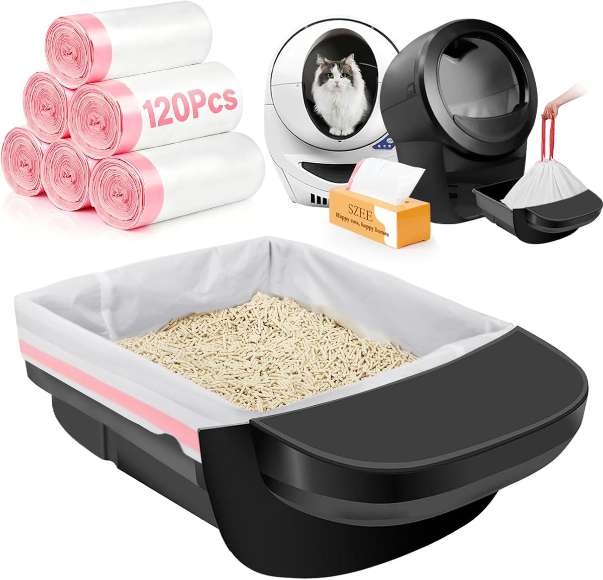 SZEE 120 Count Automatic Cat Litter Box Bags Fit for Litter Box Robot 3/4