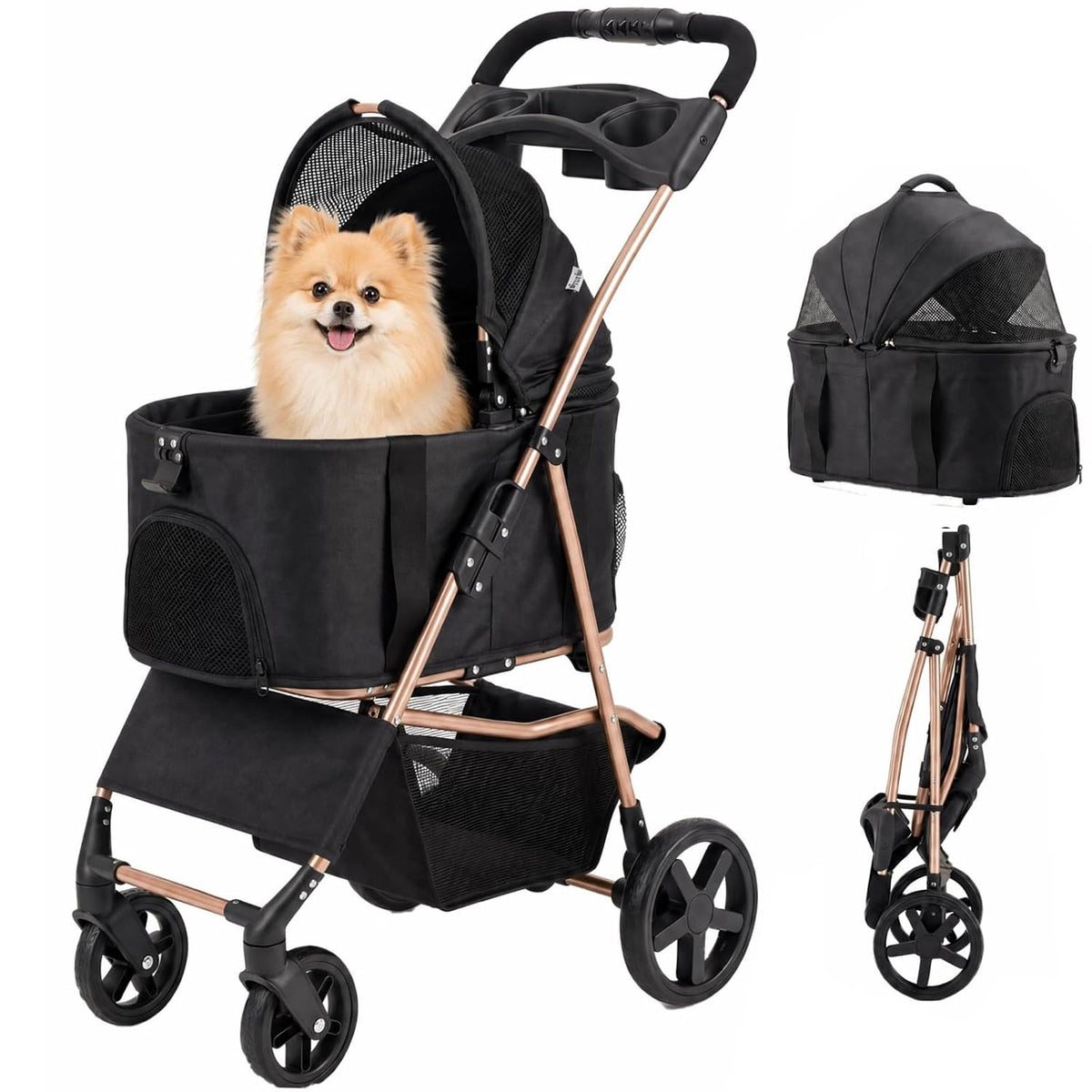 GIANTEX Dog Stroller for Small Dogs & Cats with Detachable Carrier (Black)