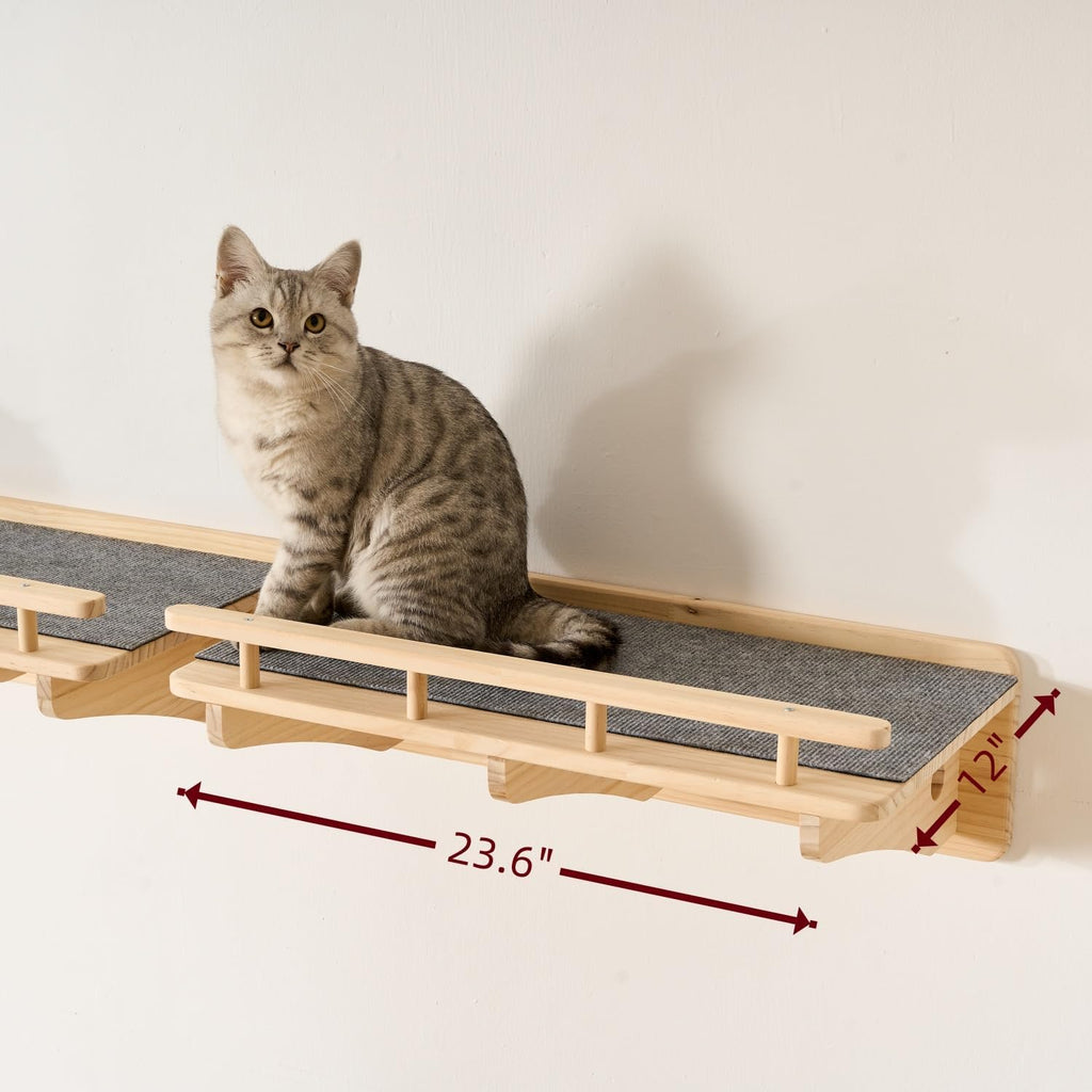 3-Pack Wall Mounted Cat Running Shelves, Parkour Course, Natural Wood