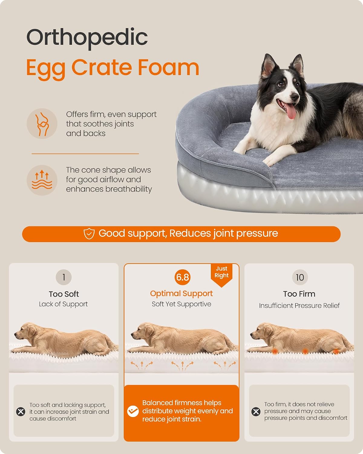 FEANDREA Orthopedic Dog Bed, 35" Dog Couch with Removable Washable Cover