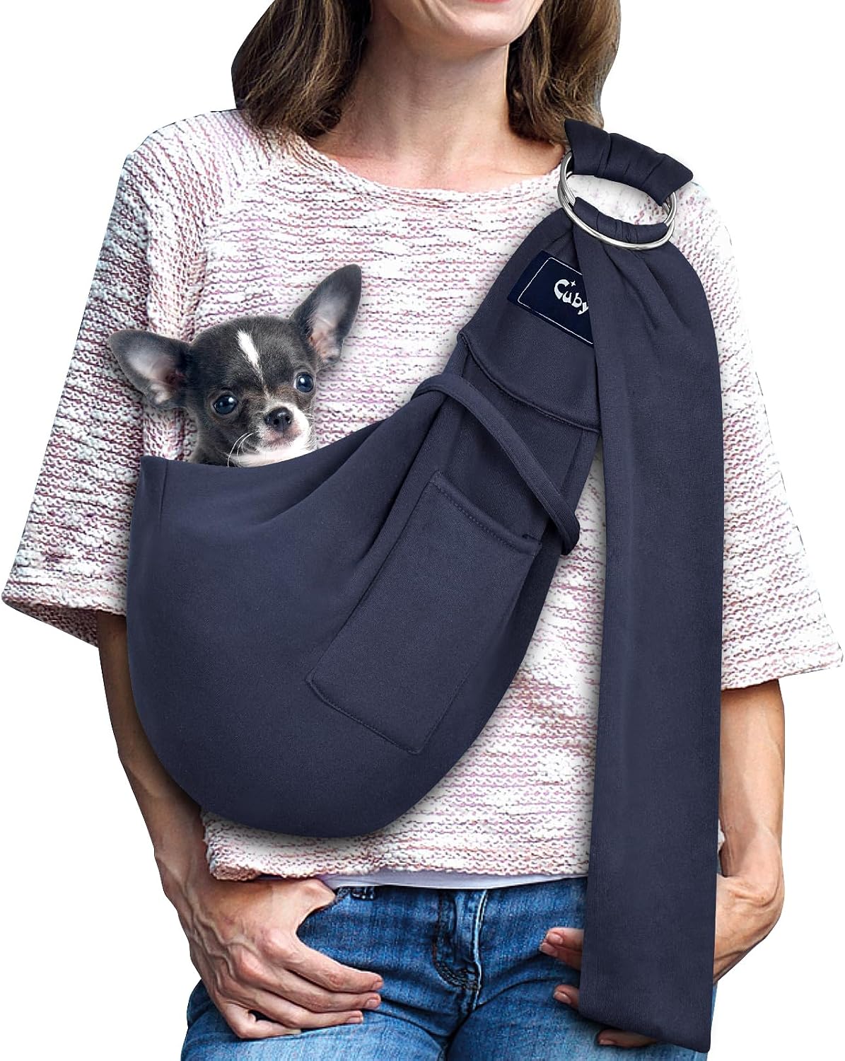 Dog and Cat Sling Carrier - Hands Free Reversible Pet Sling Bag - Ring Sling Adjustable - Suitable for Puppy, Small Dogs