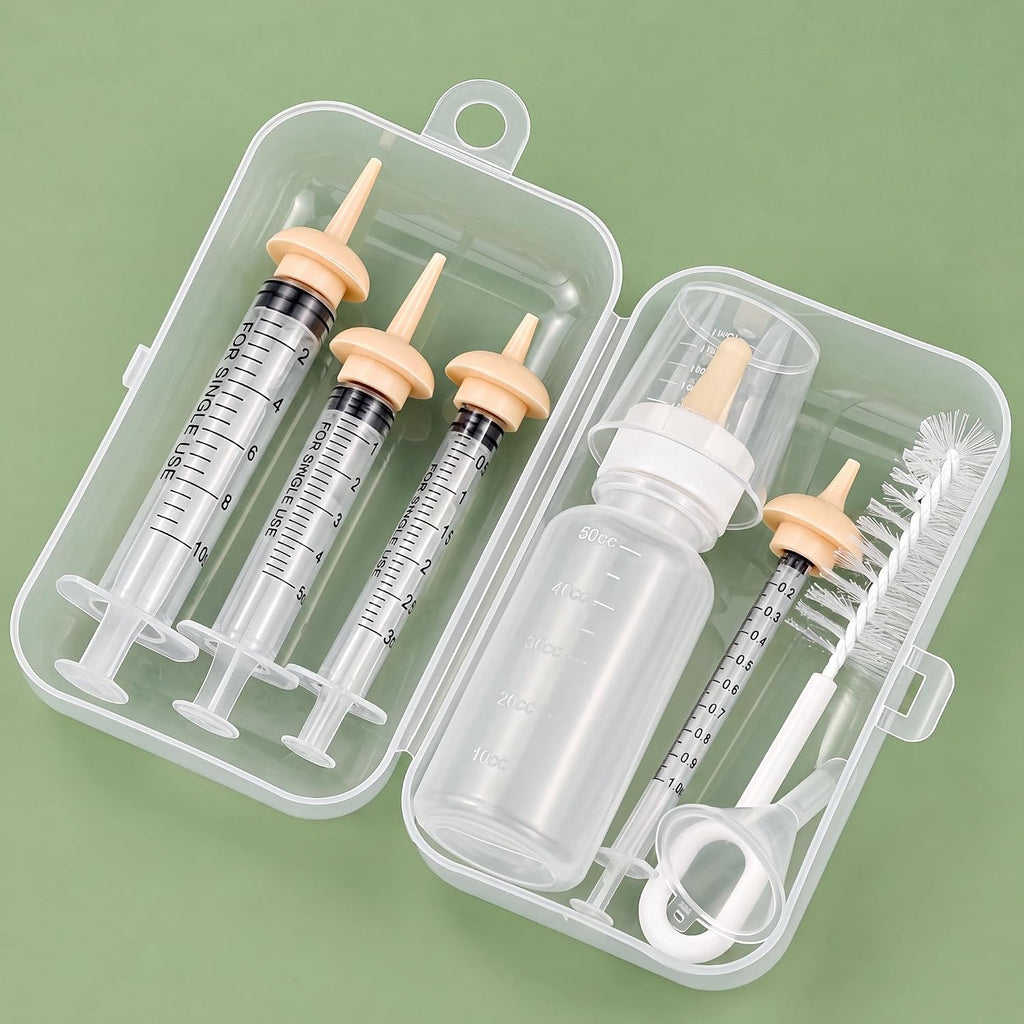 Pet Nursing Kit, Kitten Bottle Feeding Set with Nursing Nipples, Formula Dispenser, Liquid Syringe for Newborn Puppies a