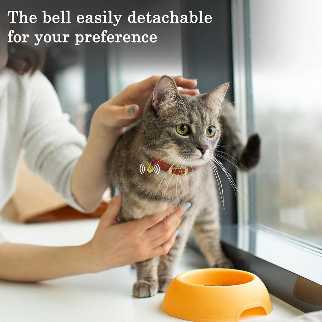 OOPSDOGGY Rolled Leather Cat Collar with Bell - Reflective Kitten Collar with Safety Elastic Strap - Adjustable Small Pe