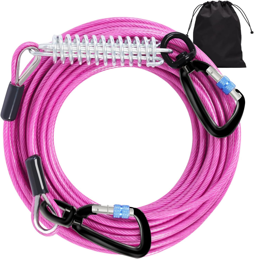 Heavy Duty Tie Out Cable for Yard - 50FT-1000LBS Break Strength, Swivel Lockable Hook & Spring, Chew Proof Dog Chain for