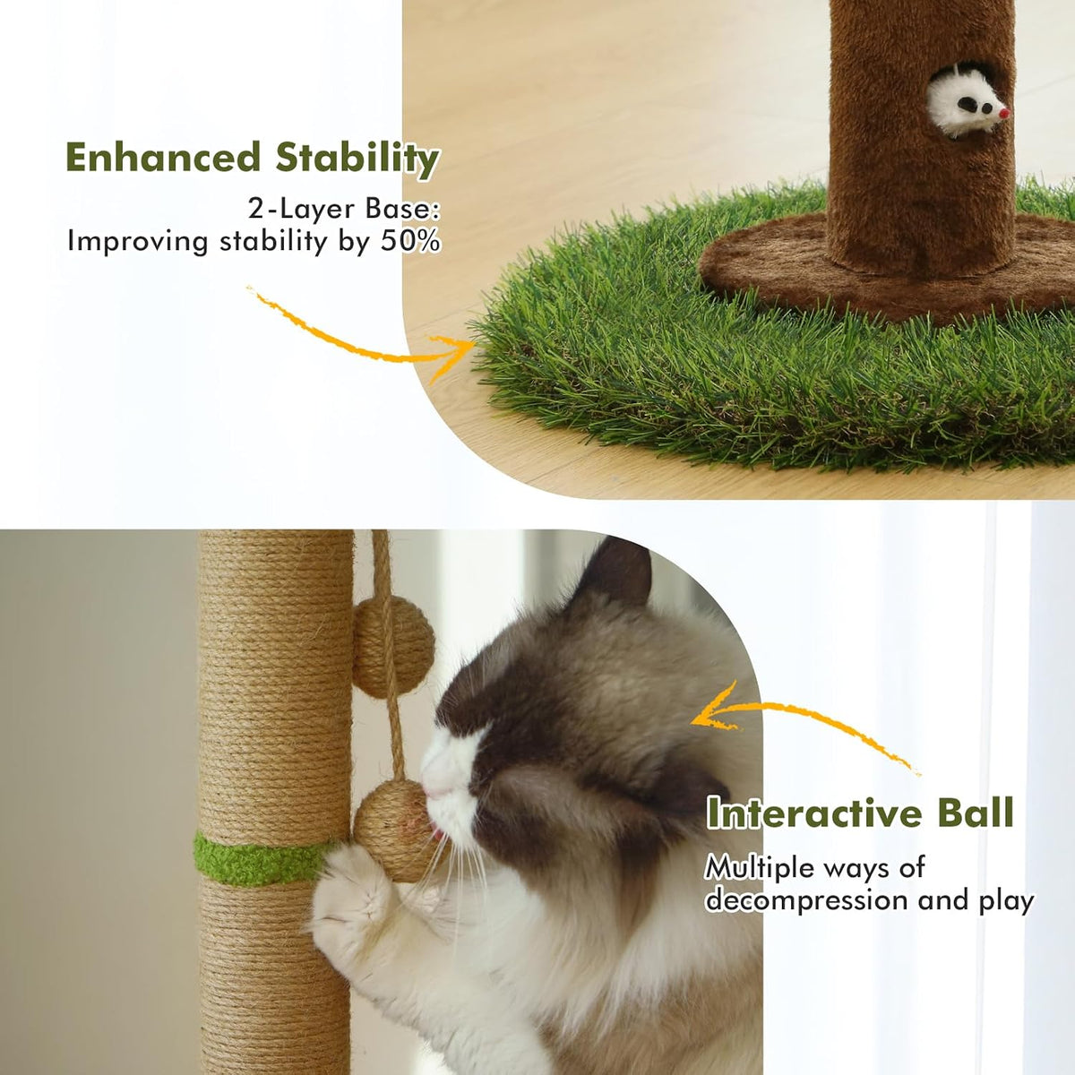 35" inch Cat Scratching Post,sisal cat Scratcher Tree with Leaves