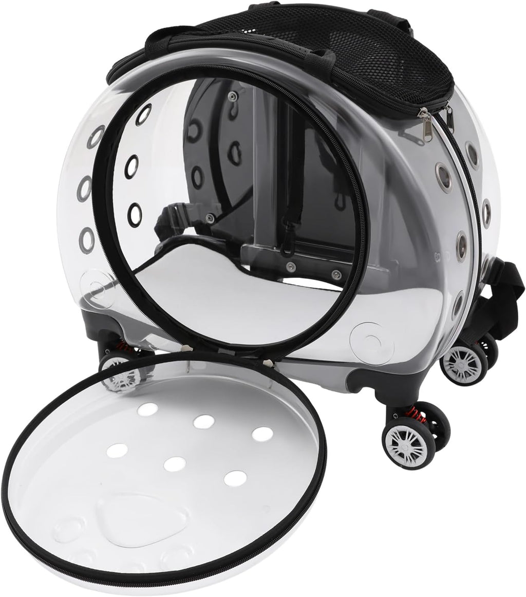 Cat Carrier with Wheels for Small Cats & Dogs, Rolling Pet Carrier, Black