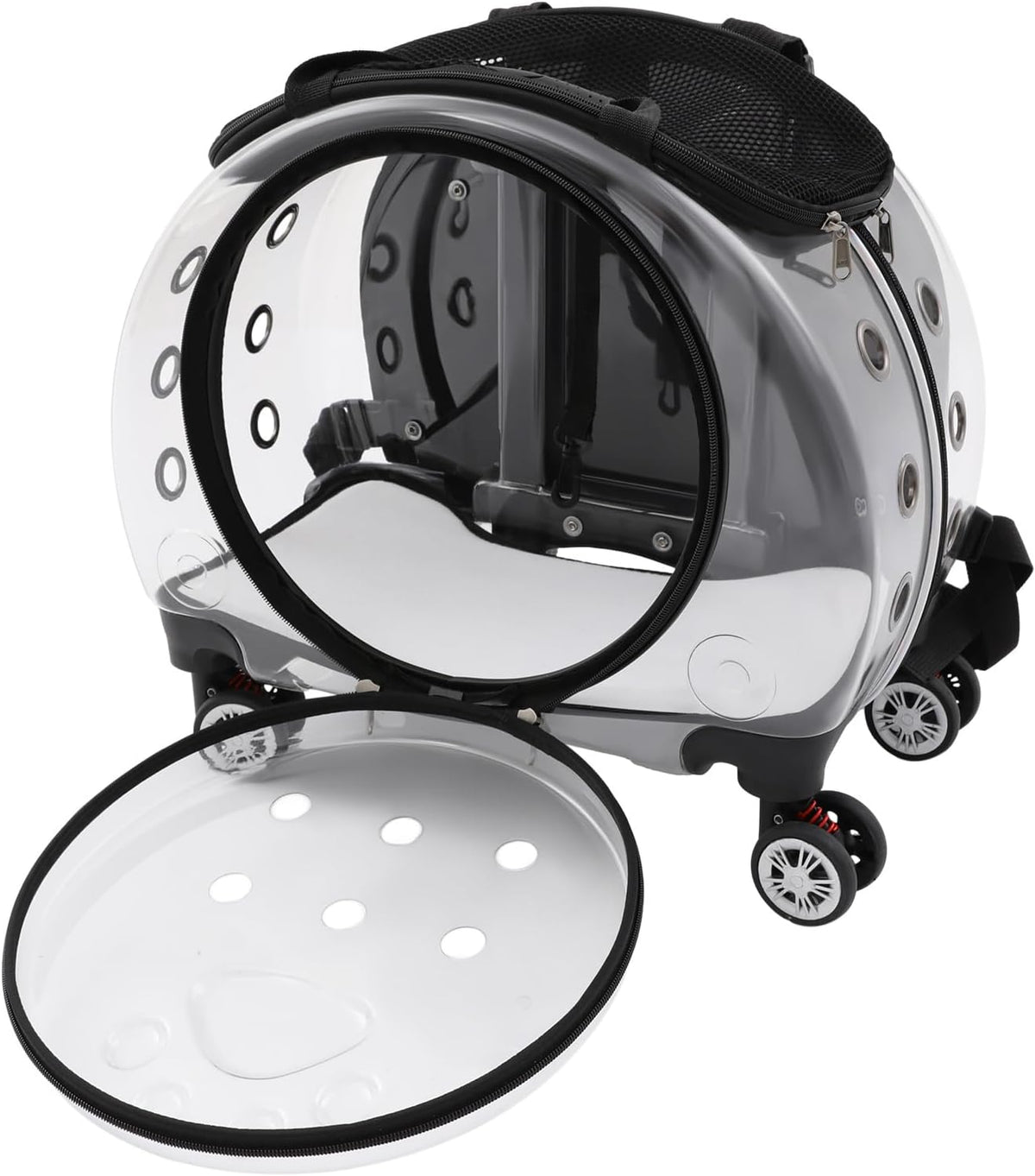 Cat Carrier with Wheels, Transparent Pet Trolley Case Pet Backpack, Black