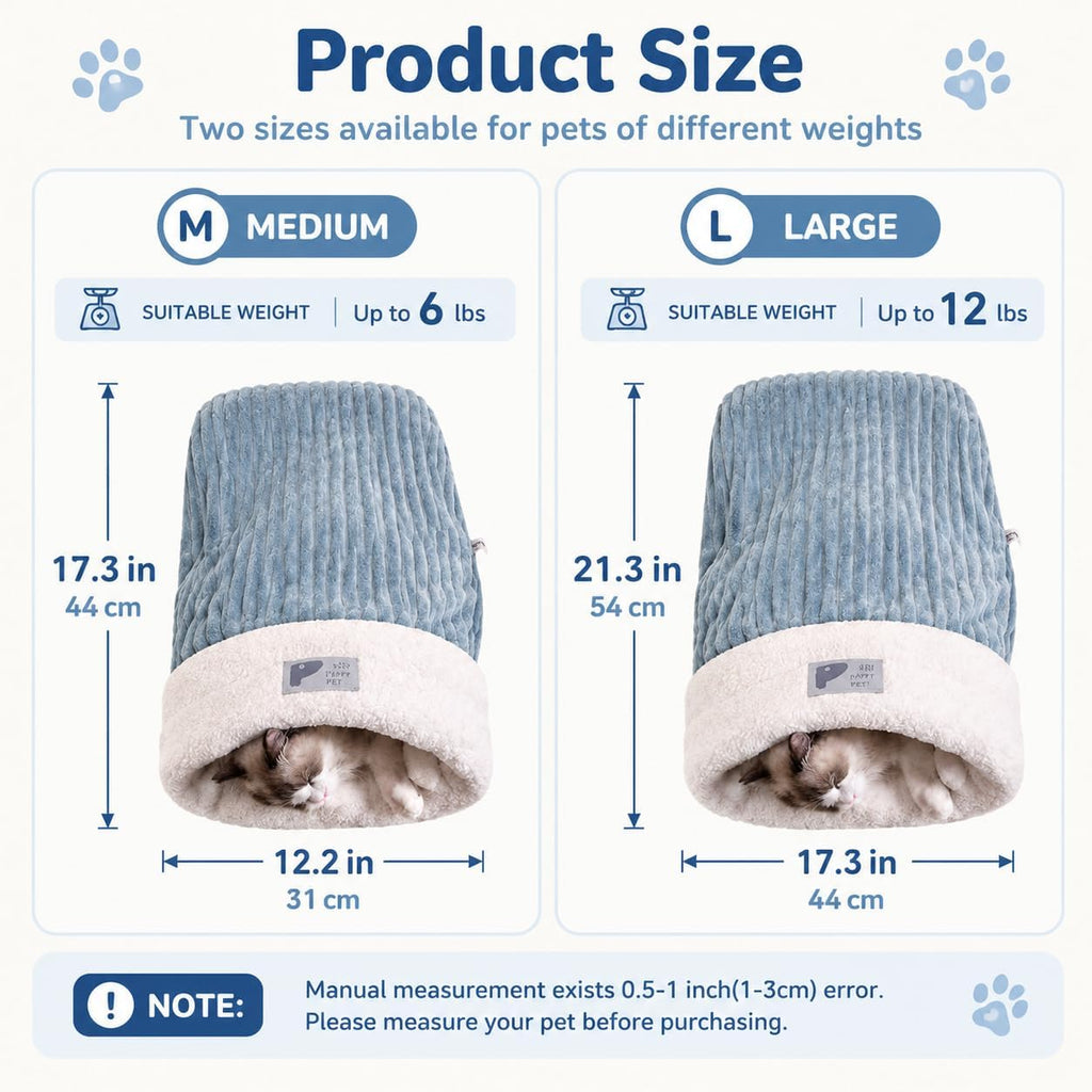 2Pcs Cozy Cat Cave Bed Warm Plush Enclosed Cat Sleeping Bag for Indoor Cats