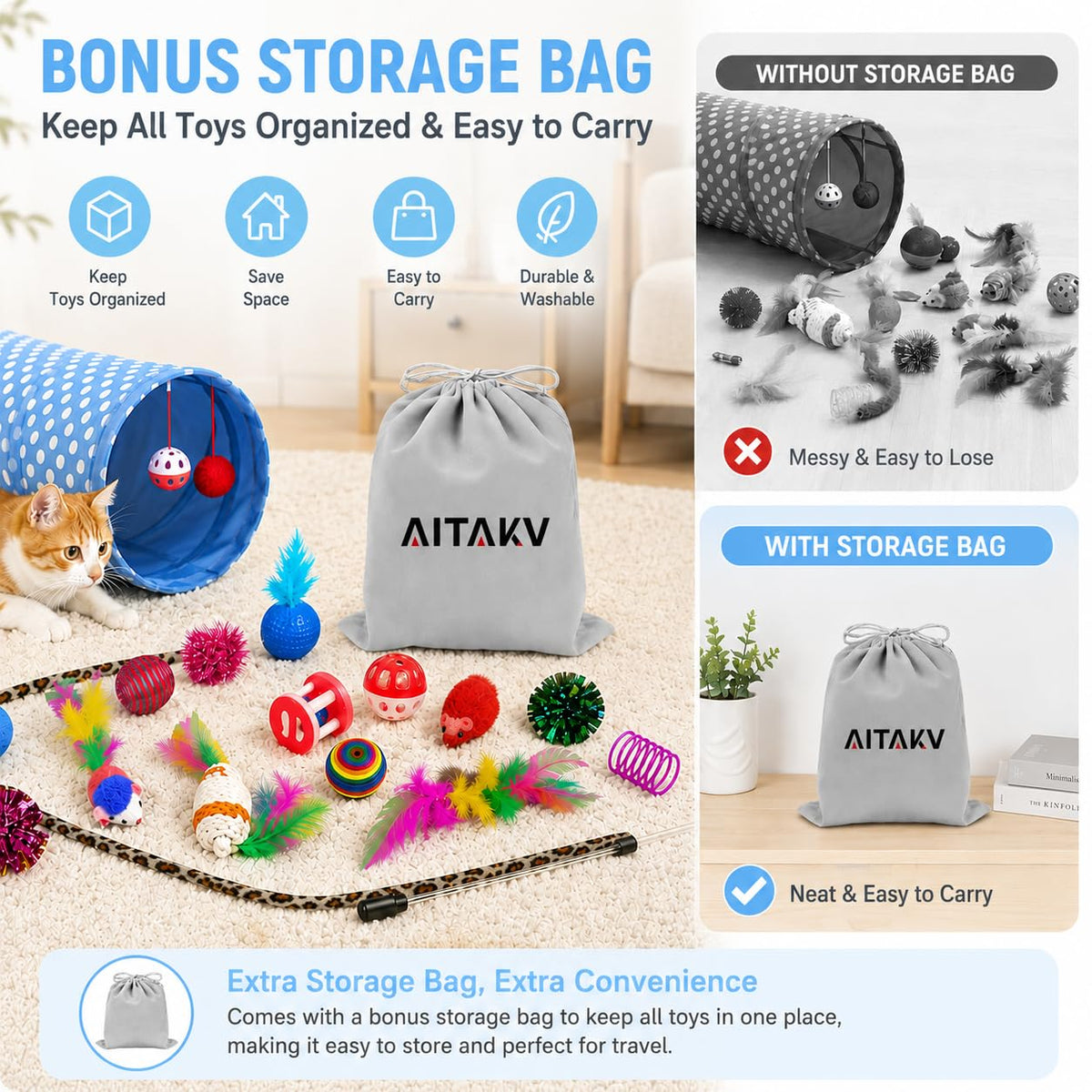 AILUKI 35PCS Cat Toys Variety Pack for Indoor Cats, Kitten Toys Cat Tunnel