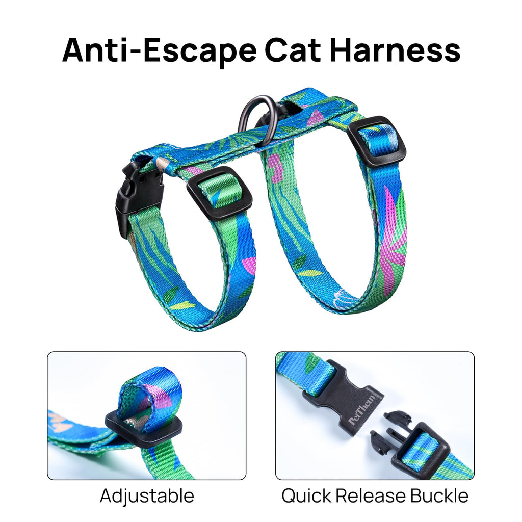 PetThem Adjustable Cat Harness and Leash Set Escape Proof (Hawaii Green)