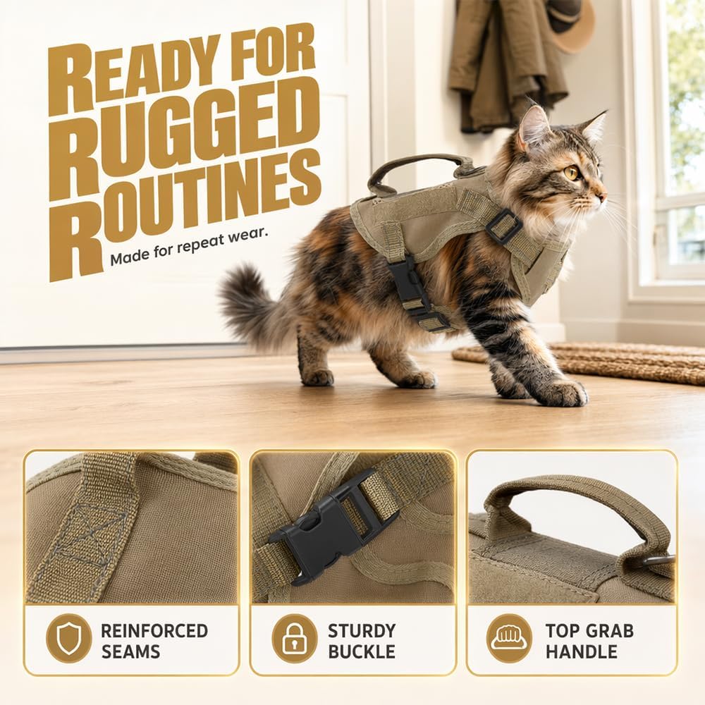 Cat Harness and Leash Anti-Escape with Handle, Black, S