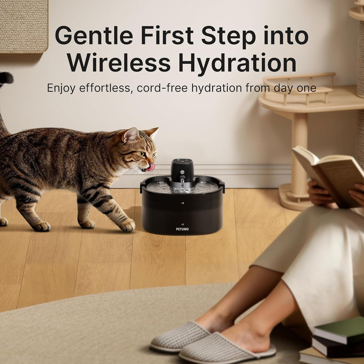 Cordless Cat Water Fountain, Battery Operated, Black, 78oz/2.3L