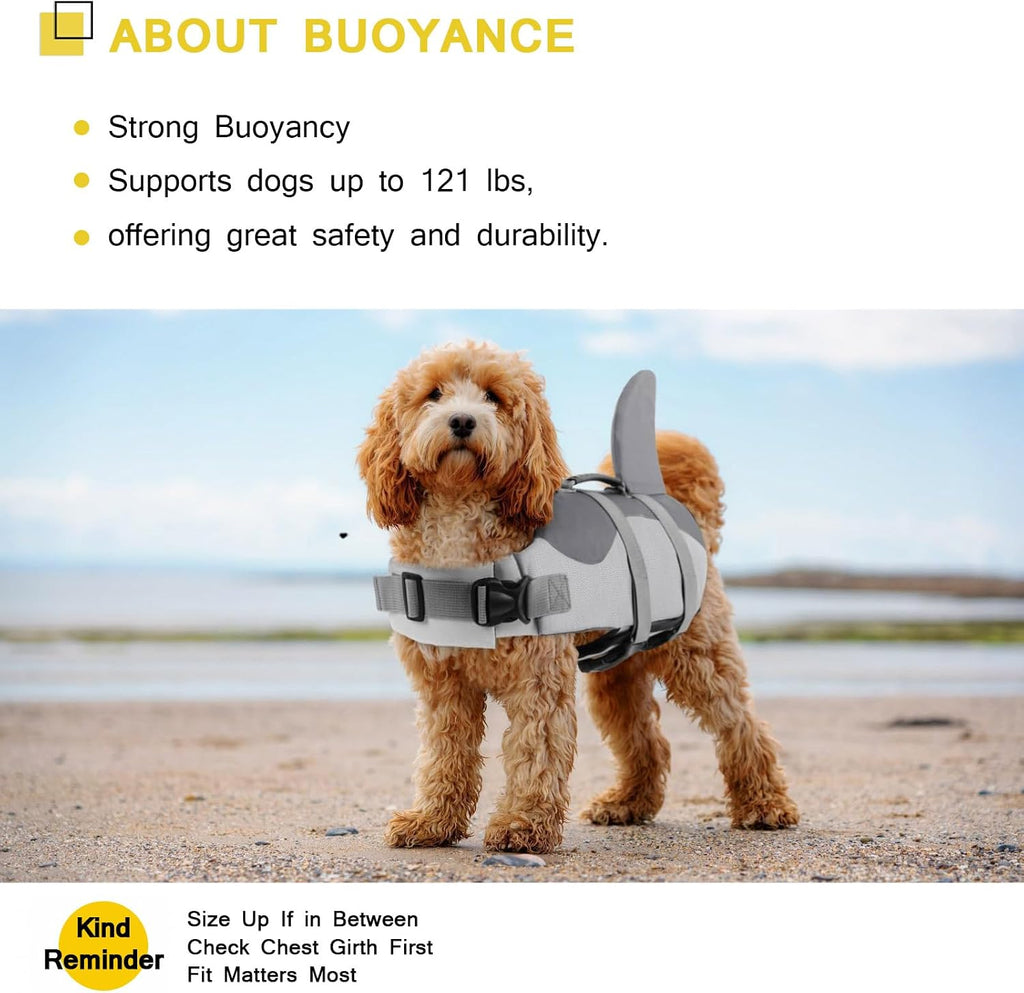 ASENKU Dog Life Jacket - Pet Safety Vest for Swimming & Boating, Shark Life Jacket with Floatation, Dog Lifesavers Swims
