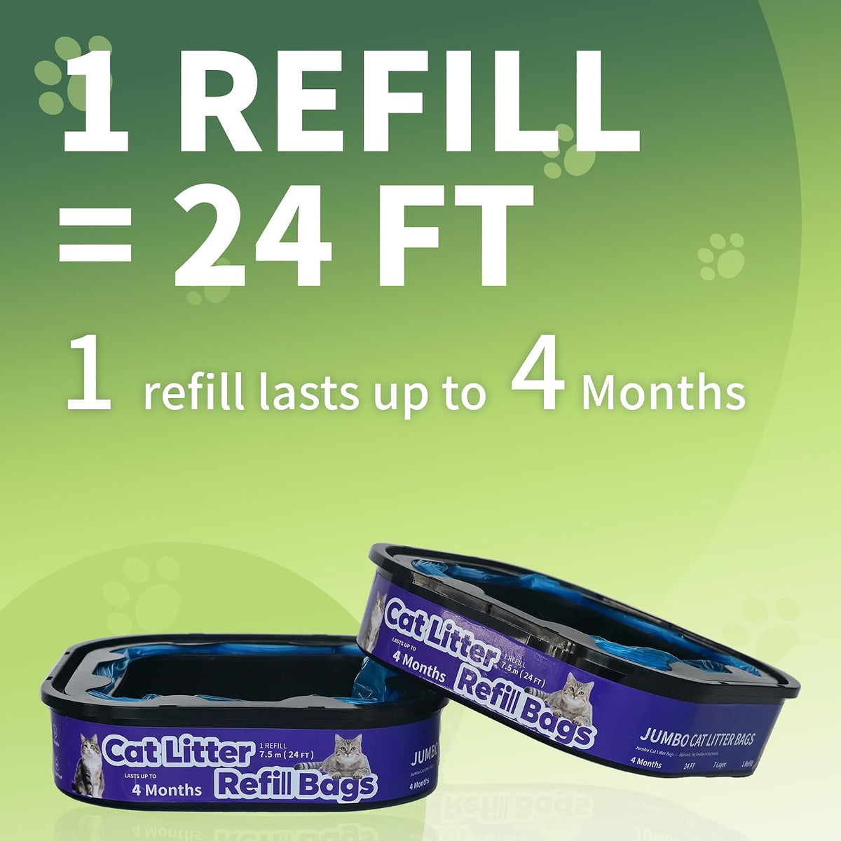 Jumbo 4-Pack Cat Litter Refill Bags Cartridge,96 total ft